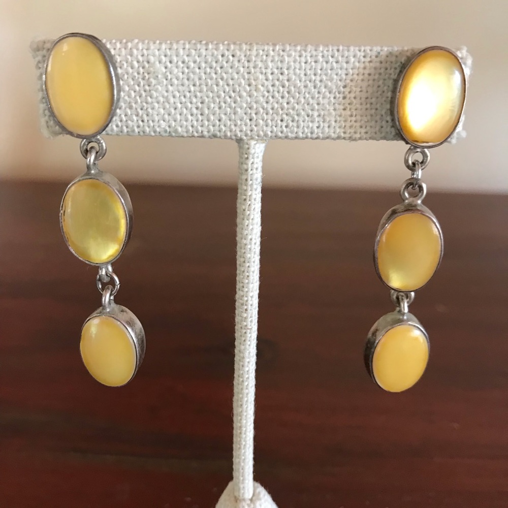 Sterling Silver & Yellow Mother Of Pearl Earrings